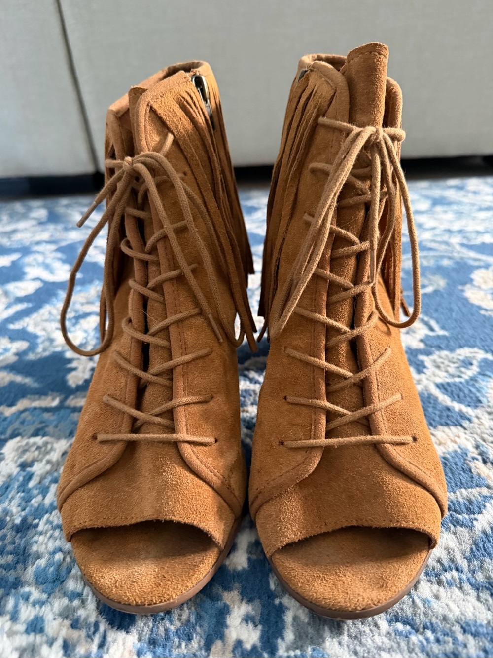 Steve Madden Suede Fringe Booties-Tan/Brown